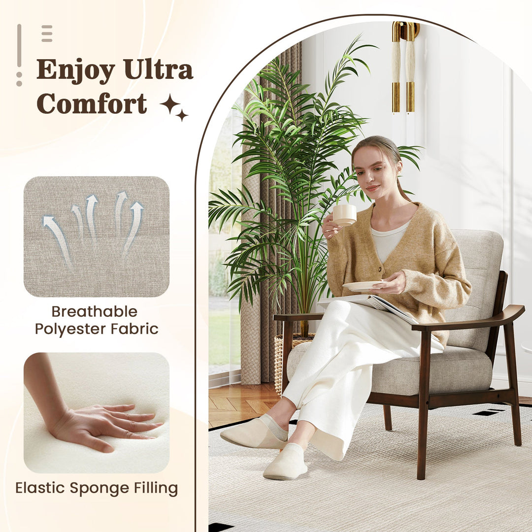 Modern Accent Chair with Rubber Wood Armrests and Legs for Living Room