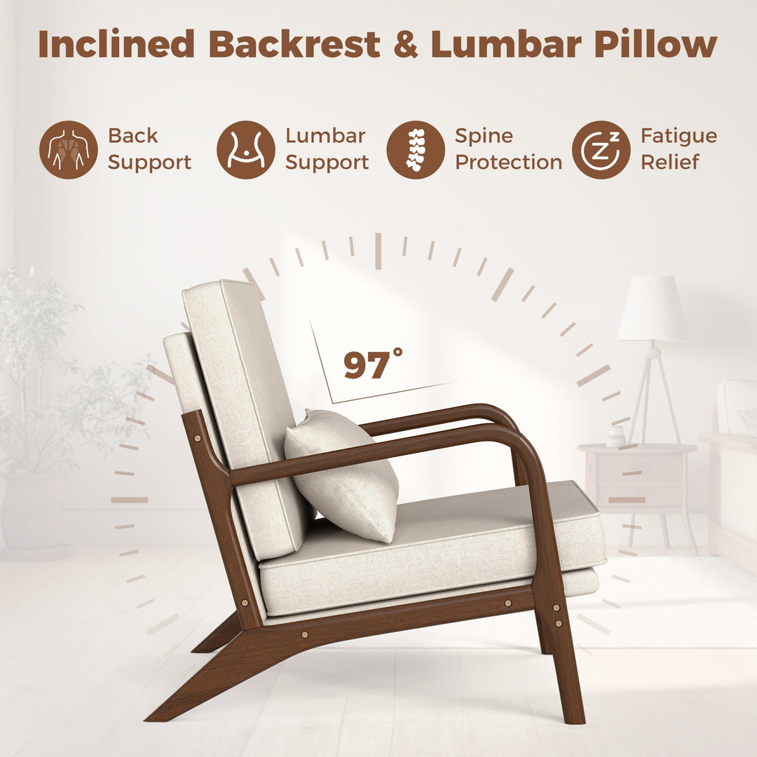 Modern Accent Chair with Rubber Wood Armrests and Removable Back