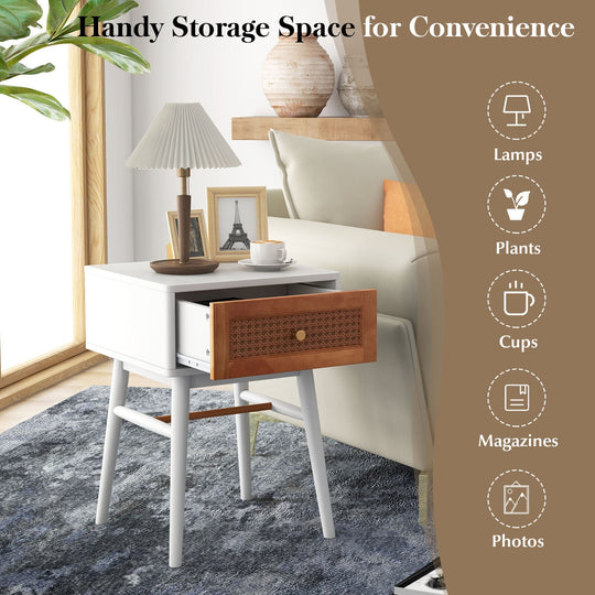 1-Drawer Modern Bedside Table with Solid Wood Legs