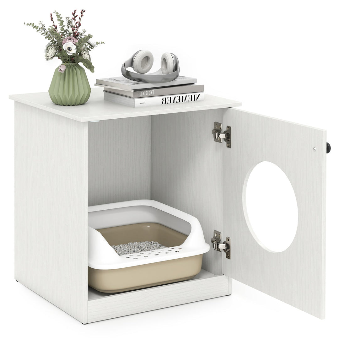 Cat Litter Box Enclosure with Nightstand Top - White