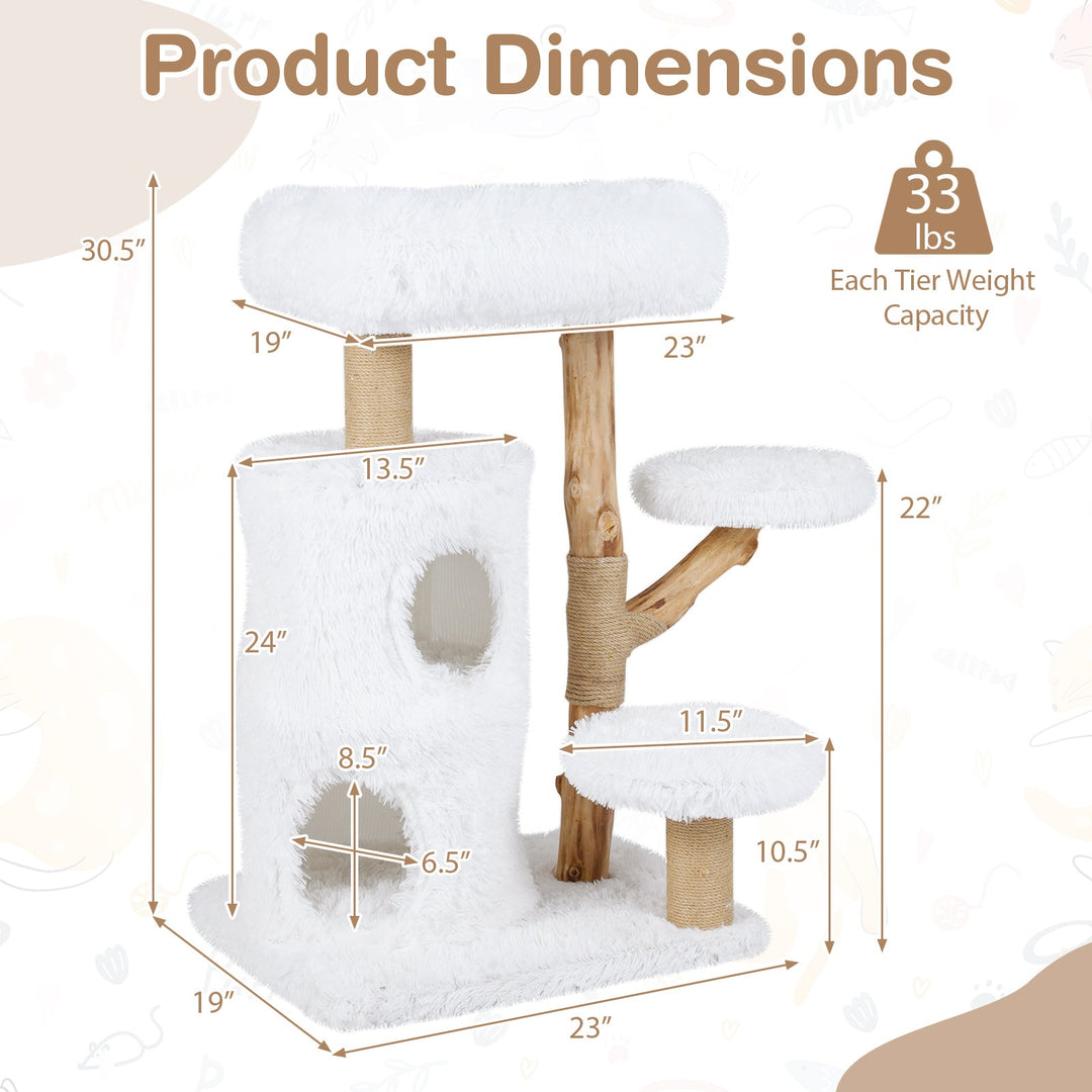 Modern Cat Tree for Indoor Cats 30.5 Cat Tower with Real Solid Wood Branches-White