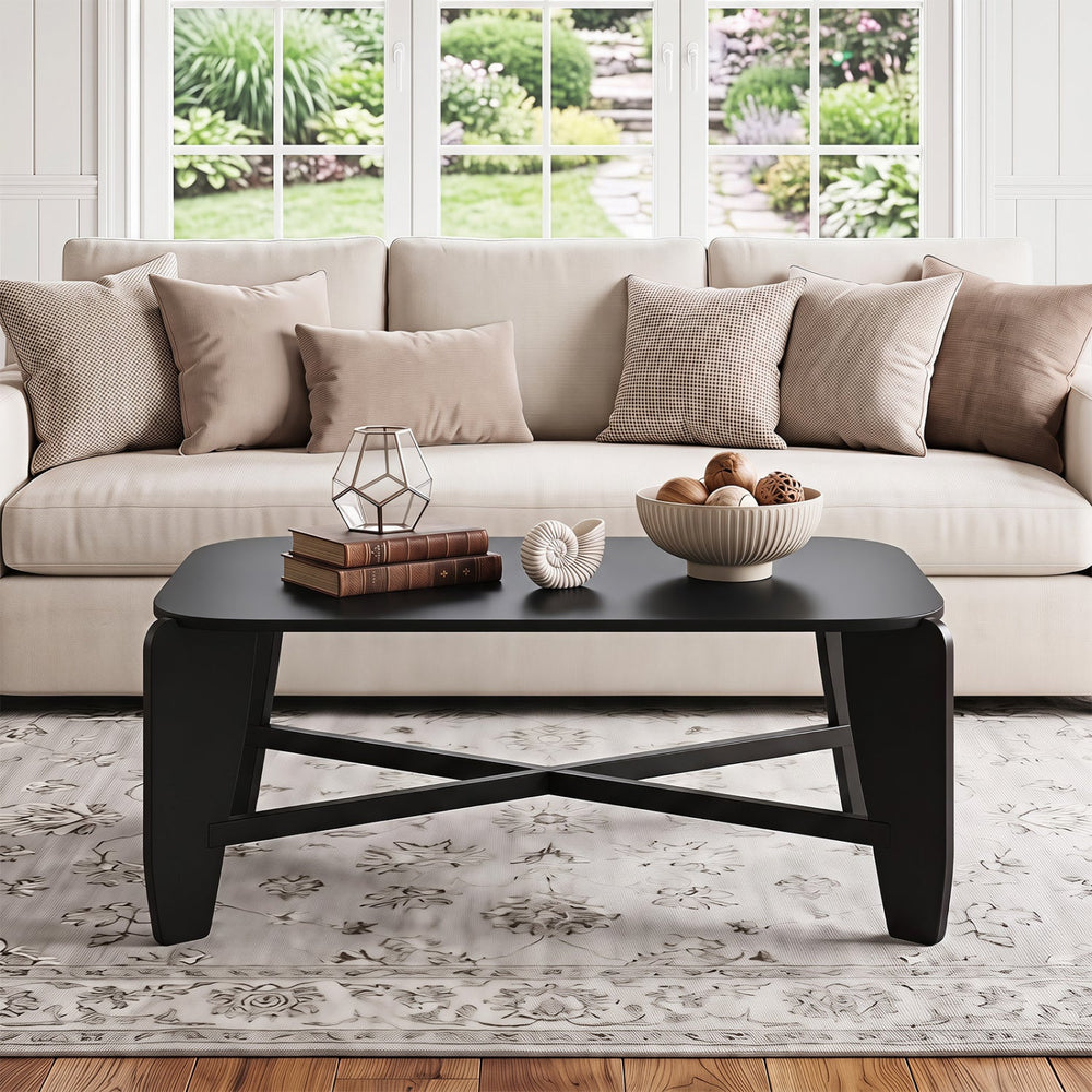 Rectangular Coffee Table with Rubber Wood Cross-Leg Base