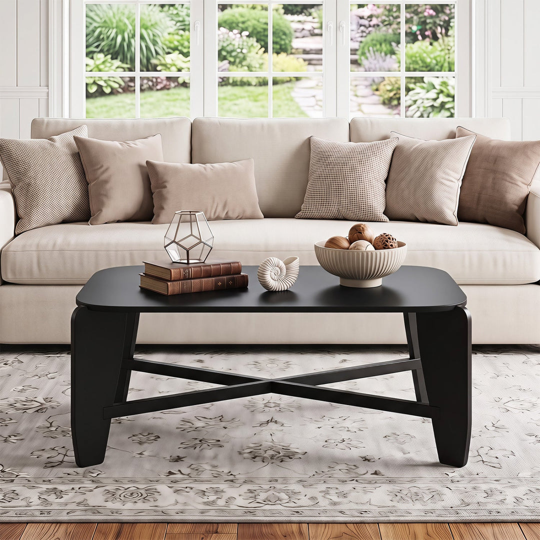 Rectangular Coffee Table with Rubber Wood Cross-Leg Base