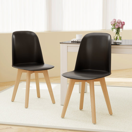 Modern Dining Chair Set of 2 with Solid Beech Wood Legs and Tilt Backrest