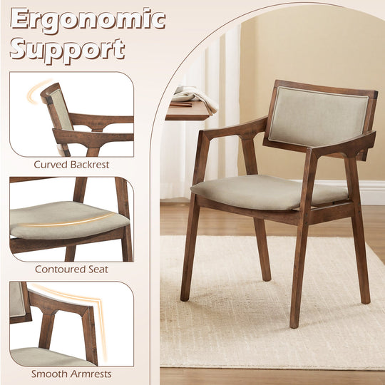 Modern Fabric Upholstered Rubber Wood Dining Chairs Set of 2 with Arms-Beige