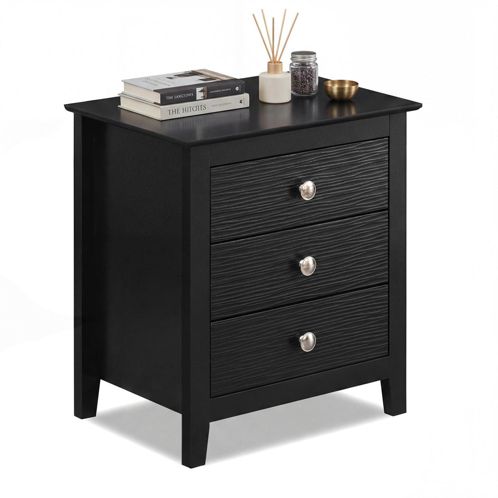 Modern Farmhouse 3-Drawer NightStand with Wood Grain Accents and Sleek Knobs