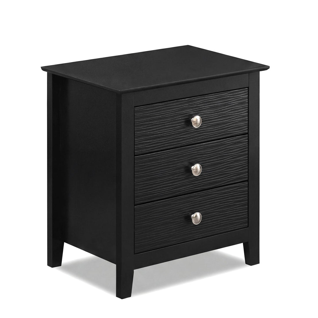Modern Farmhouse 3-Drawer NightStand with Wood Grain Accents and Sleek Knobs