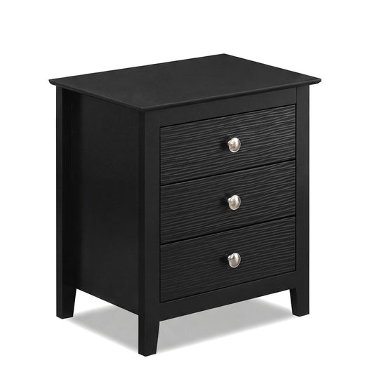 Modern Farmhouse 3-Drawer NightStand with Wood Grain Accents and Sleek Knobs
