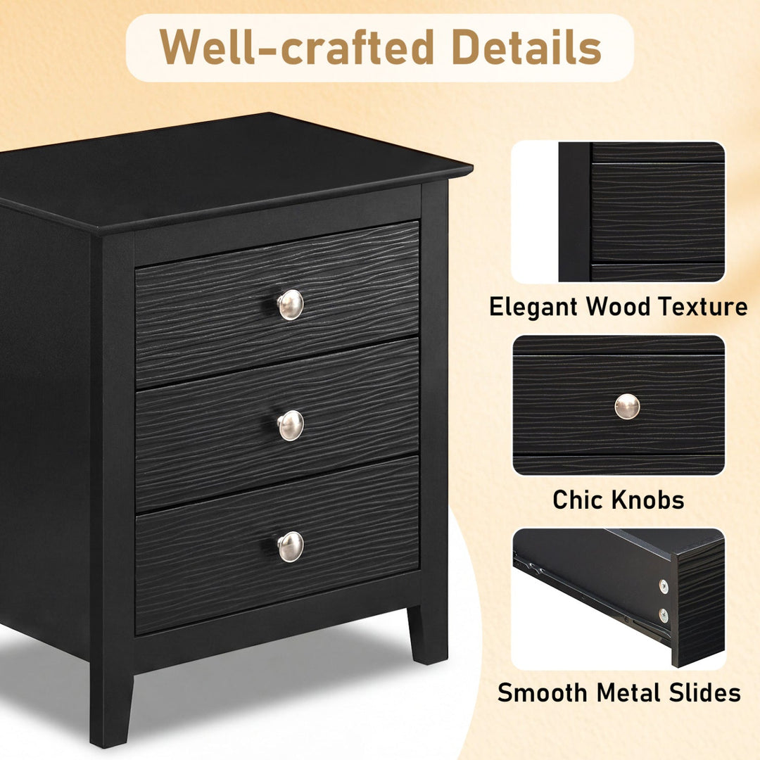 Modern Farmhouse 3-Drawer NightStand with Wood Grain Accents and Sleek Knobs