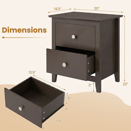 Modern Nightstand with 2 Drawers for Small Spaces