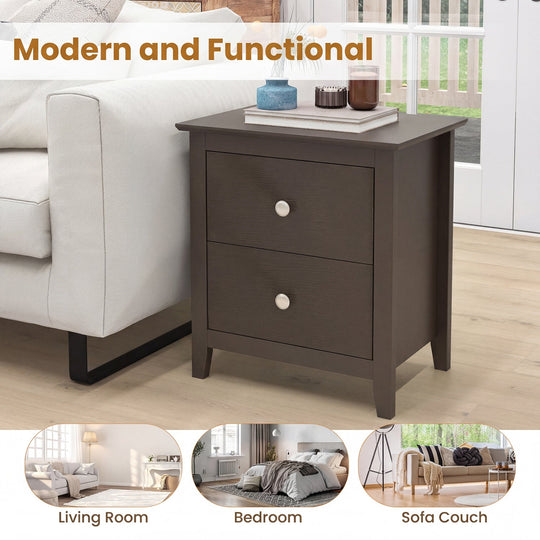 Modern Nightstand with 2 Drawers for Small Spaces