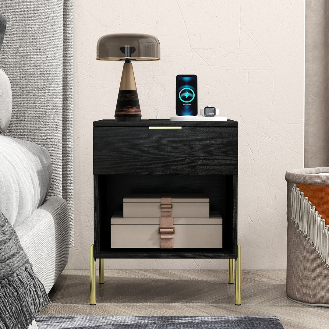 Nightstand with Charging Station and Storage Drawer