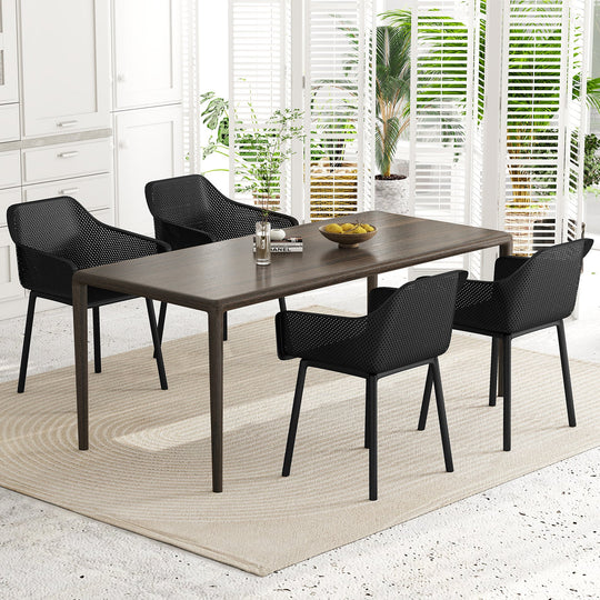 Modern Plastic Dining Chairs Set of 4 Kitchen Armchairs with Breathable Mesh Backrest-Black