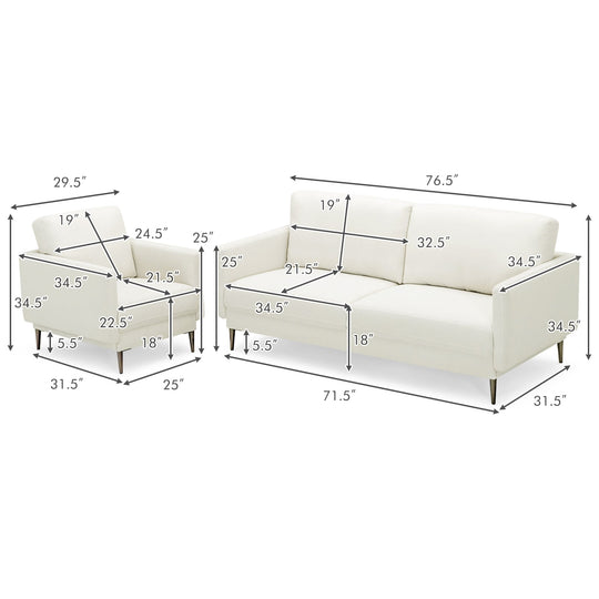 Modern Sofa Couch with Solid Metal Legs and Removable Backrest Cushion-Gray