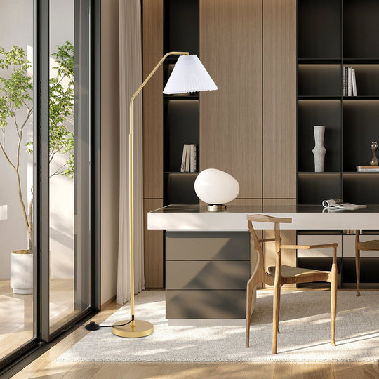 Modern Standing Lamp with Adjustable Lamp Head and Pleated Lampshade