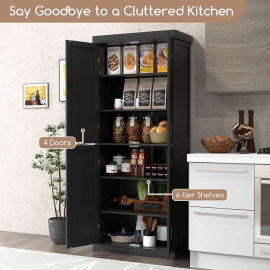 72.5 Inches Tall Buffet Cabinet with 6-Tier Shelves and 4 Doors