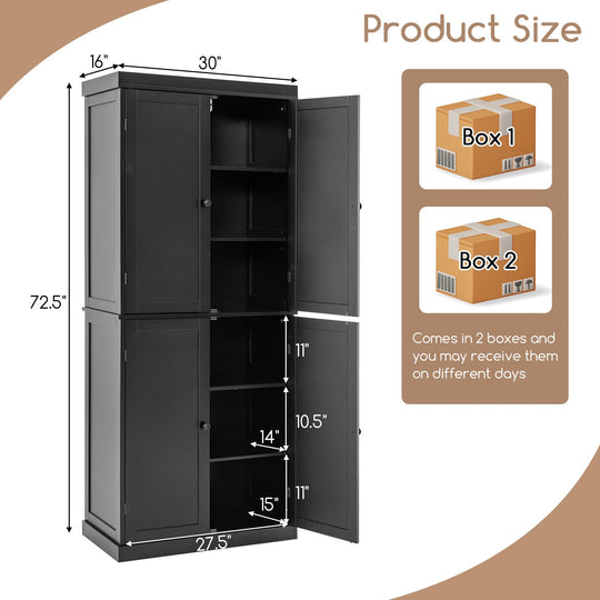 72.5 Inches Tall Buffet Cabinet with 6-Tier Shelves and 4 Doors