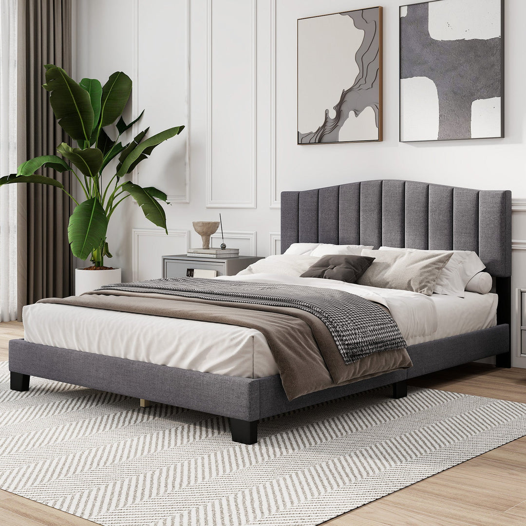 Modern Upholstered Bed Frame with Adjustable Vertical Channel Tufted Headboard-Queen Size