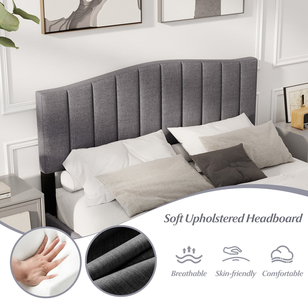 Modern Upholstered Bed Frame with Adjustable Vertical Channel Tufted Headboard-Queen Size