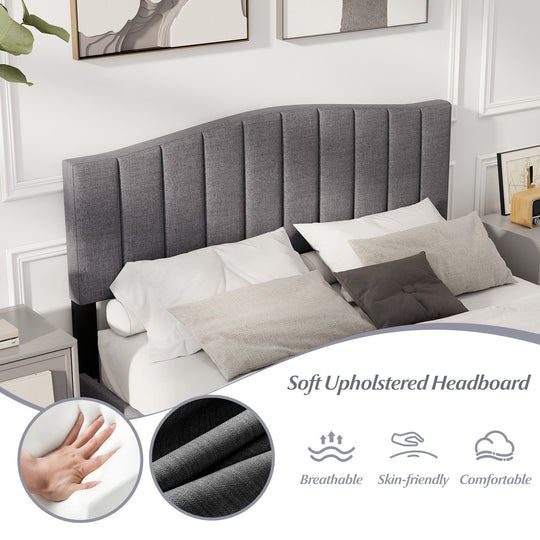 Modern Upholstered Bed Frame with Adjustable Vertical Channel Tufted Headboard-Queen Size