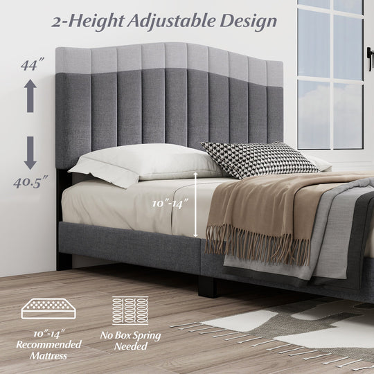 Modern Upholstered Bed Frame with Adjustable Vertical Channel Tufted Headboard-Queen Size