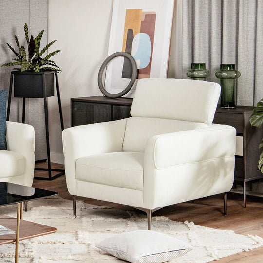 Modern Upholstered Single Sofa with Adjustable Headrest