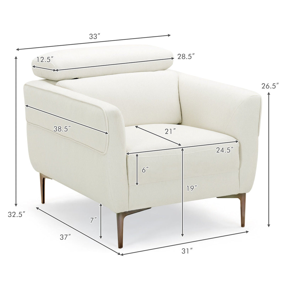 Modern Upholstered Single Sofa with Adjustable Headrest