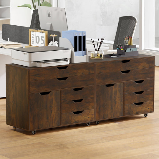 Modern Vertical 5-Drawer Mobile Chest with Door 5 Casters