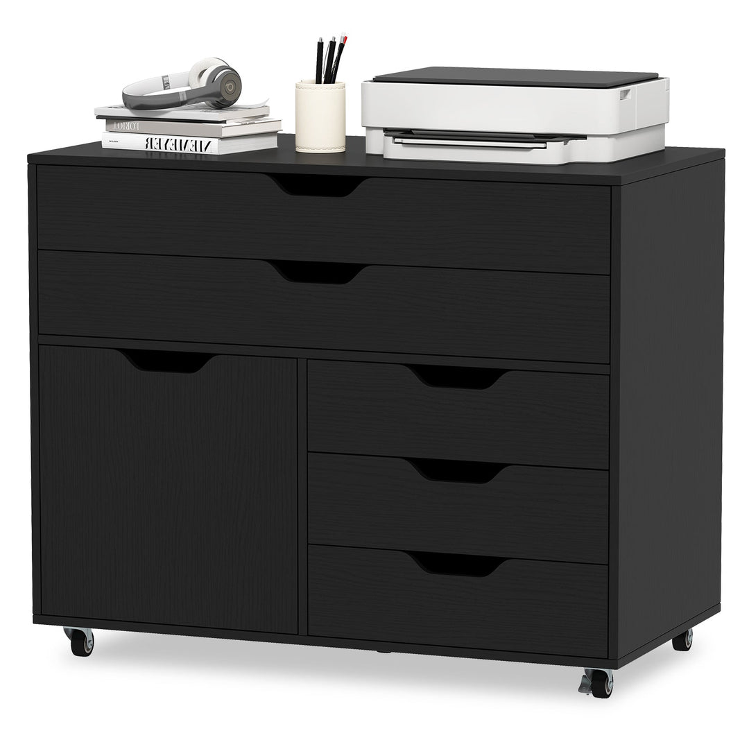 Modern Vertical 5-Drawer Mobile Chest with Door 5 Casters