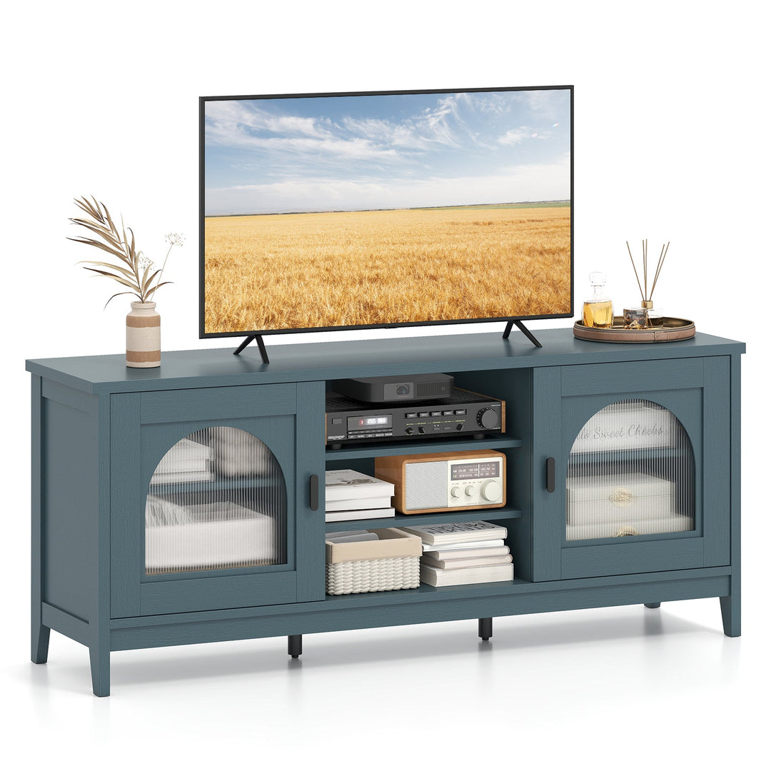 Modern Vintage TV Cabinet with Adjustable Shelves and 2 Cable Holes for TVs up to 65 Inches