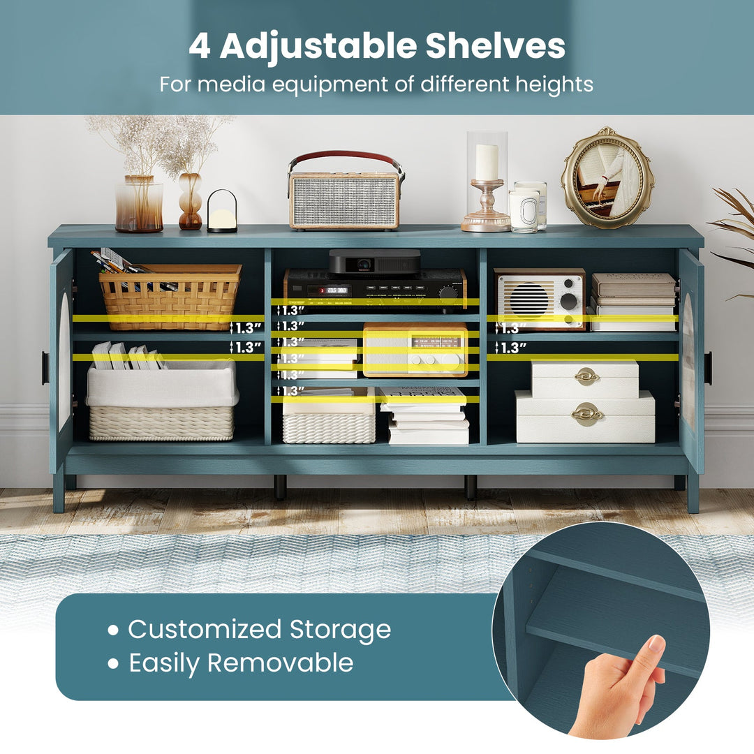 Modern Vintage TV Cabinet with Adjustable Shelves and 2 Cable Holes for TVs up to 65 Inches