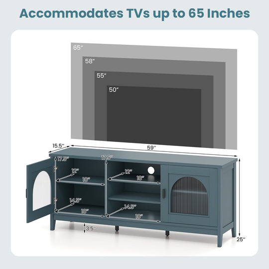 Modern Vintage TV Cabinet with Adjustable Shelves and 2 Cable Holes for TVs up to 65 Inches