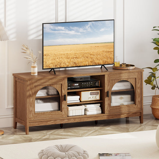 Modern Vintage TV Cabinet with Adjustable Shelves and 2 Cable Holes for TVs up to 65 Inches