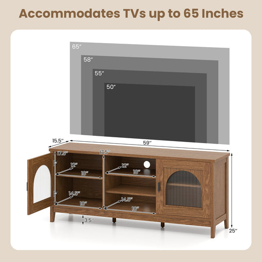 Modern Vintage TV Cabinet with Adjustable Shelves and 2 Cable Holes for TVs up to 65 Inches