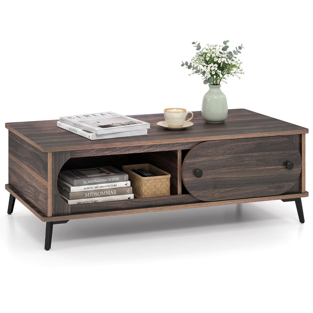 Coffee Table with Sliding Door and 2 Compartments - Walnut