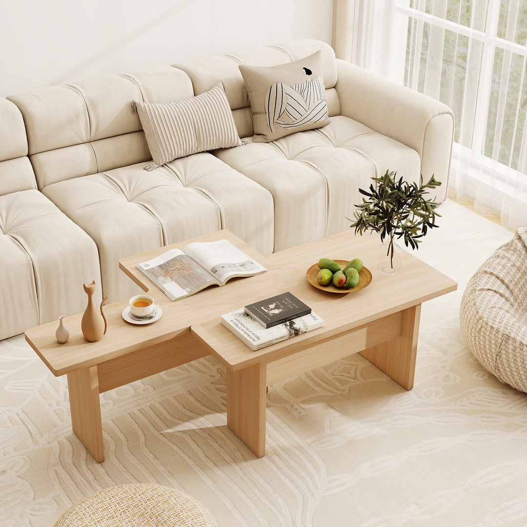 Modular Coffee Table Set of 2 L Shaped Center Tables for Small Space
