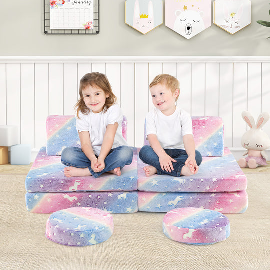 Modular Kids Play Couch Set Glow in the Dark with Portable Handles-Color