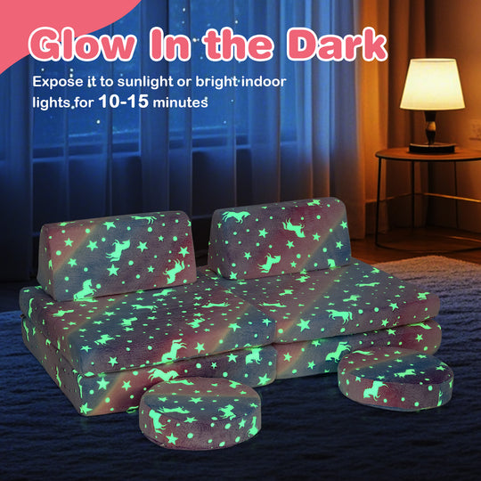 Modular Kids Play Couch Set Glow in the Dark with Portable Handles-Color