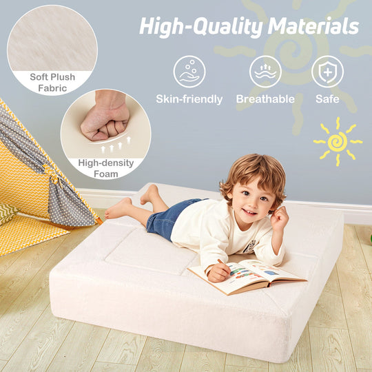 Modular Kids Sofa Couch Convertible Foam Armchair for Children-Beige