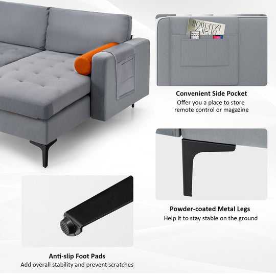 3-Seat L-Shaped Sectional Sofa with USB Ports & Storage