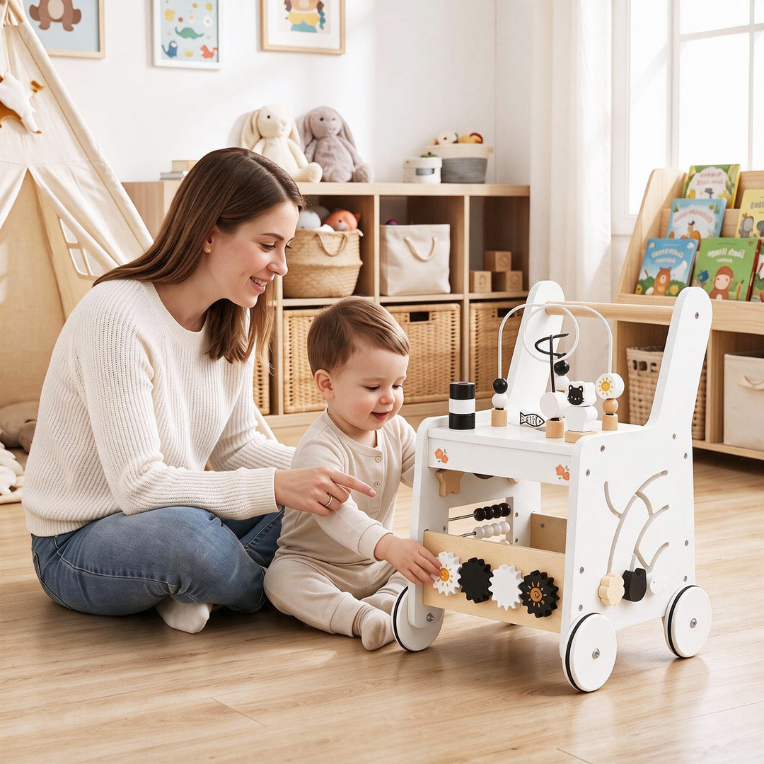 Montessori Push Walker for Boys Girls Learning to Walk with Sensory Hand-on Games