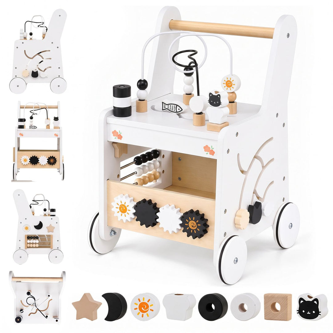 Montessori Push Walker for Boys Girls Learning to Walk with Sensory Hand-on Games