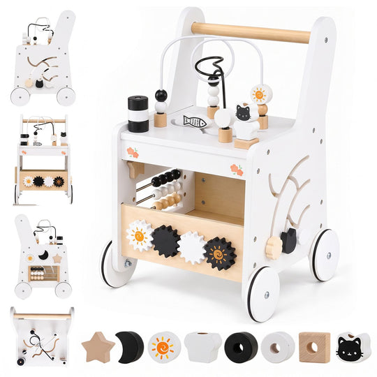 Montessori Push Walker for Boys Girls Learning to Walk with Sensory Hand-on Games