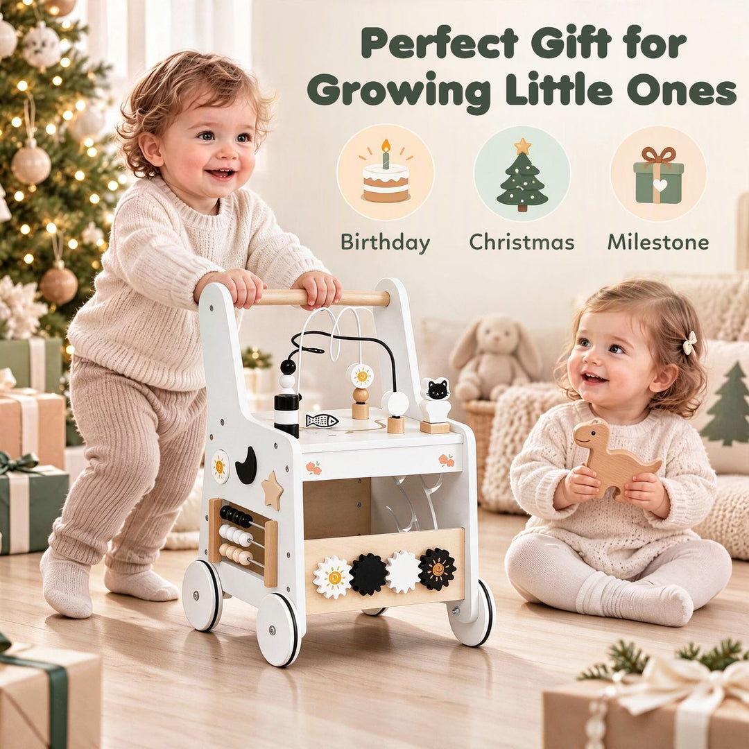 Montessori Push Walker for Boys Girls Learning to Walk with Sensory Hand-on Games