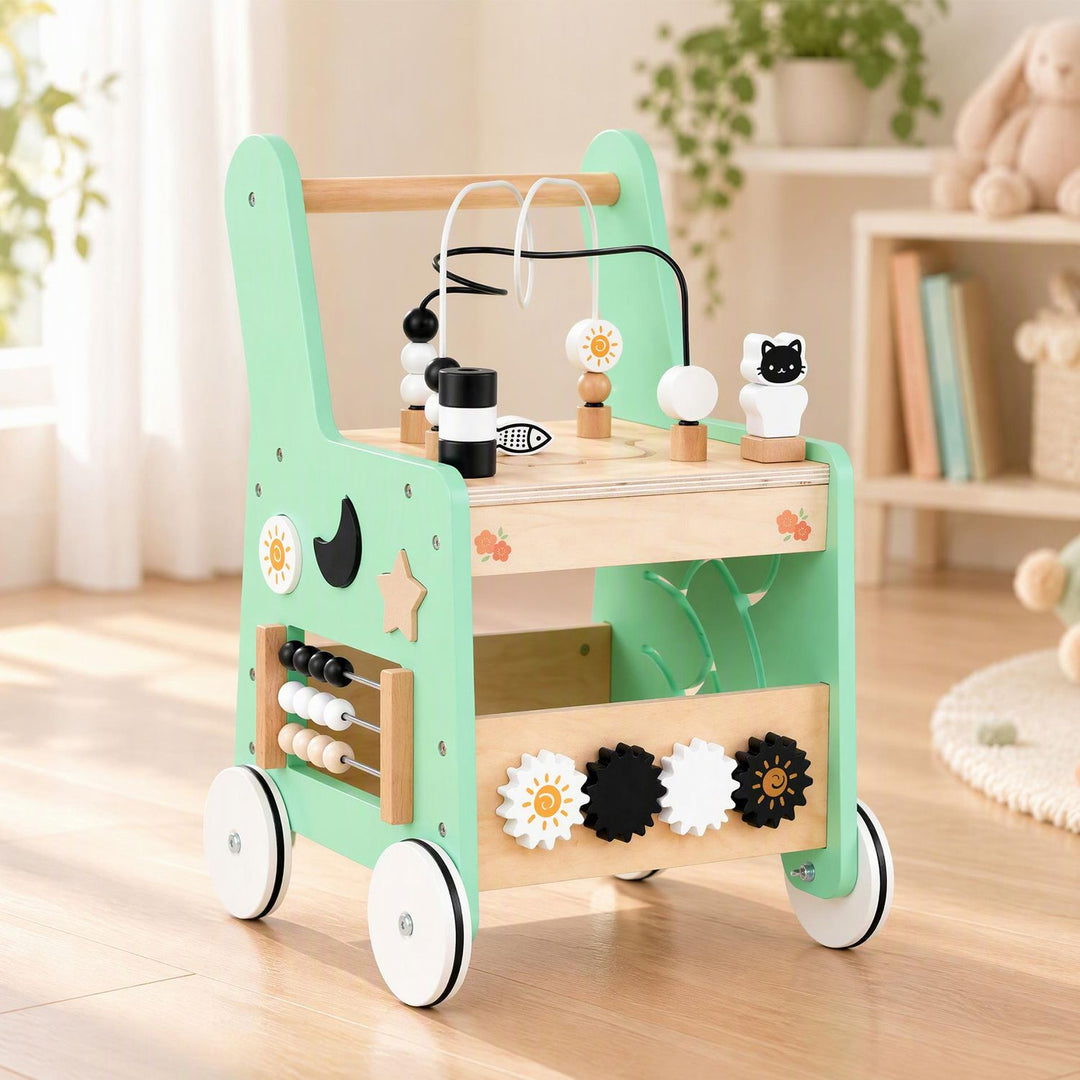 Montessori Push Walker for Boys Girls Learning to Walk with Sensory Hand-on Games