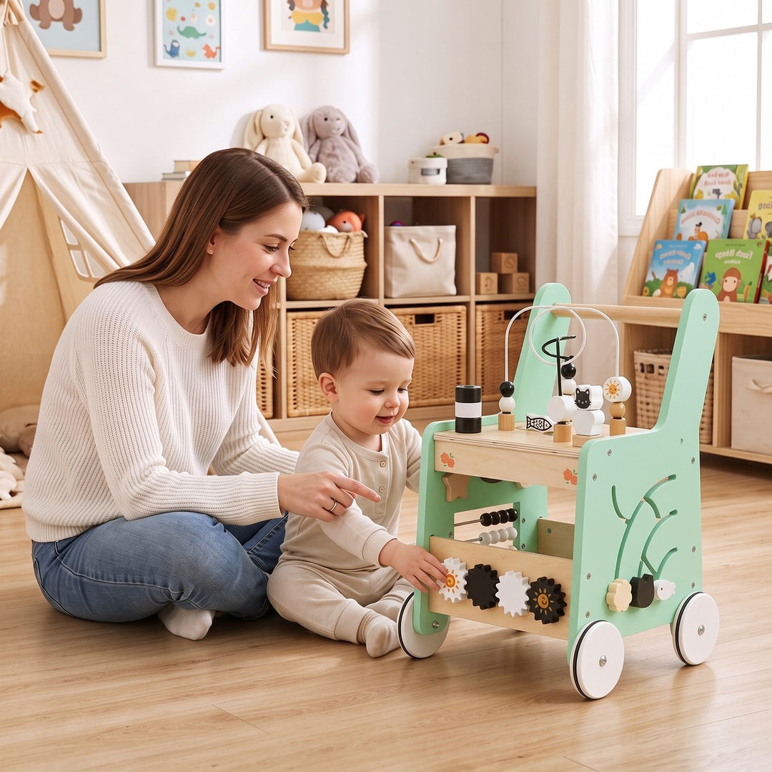 Montessori Push Walker for Boys Girls Learning to Walk with Sensory Hand-on Games