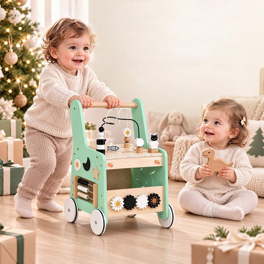 Montessori Push Walker for Boys Girls Learning to Walk with Sensory Hand-on Games