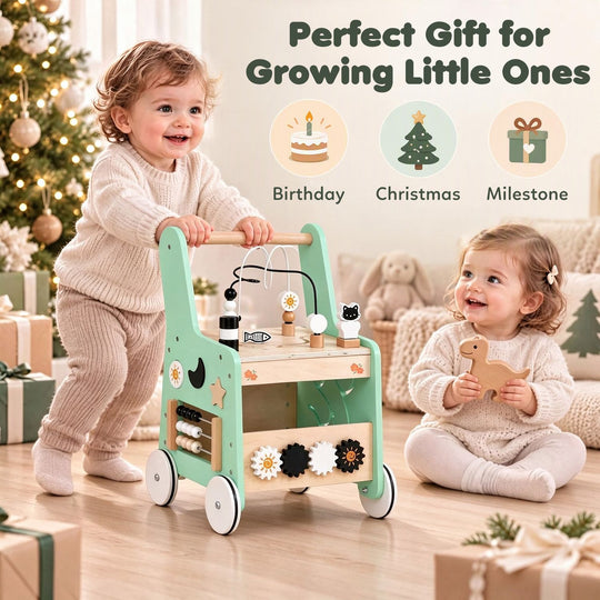 Montessori Push Walker for Boys Girls Learning to Walk with Sensory Hand-on Games