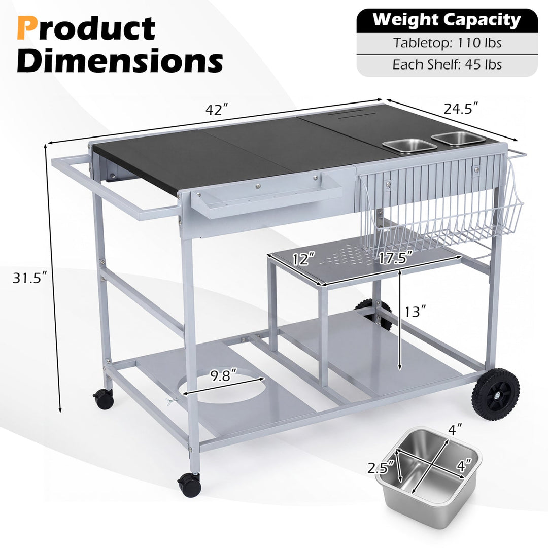 Movable Grill Table with 2 Spice Containers and Station for Backyard and BBQ