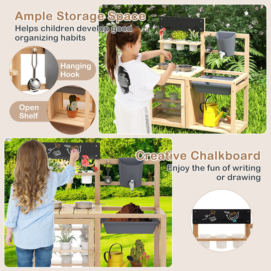Mud Kitchen Playset with Sink and Plants Observation Room-Natural